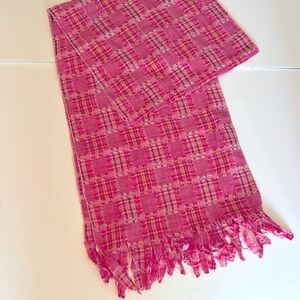 Pink Plaid Fringed Scarf 70 inches plus fringe and 13 wide Like New